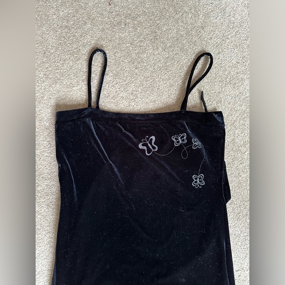 Y2K Vintage ENT Black Velvet Butterfly Square Neck Maxi Dress - Picture 4 of 4